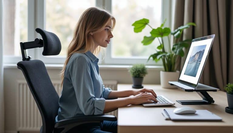 améliorez votre posture avec un support pour ordinateur portable de bureau : réglez la hauteur de l’écran pour gagner en confort et en ergonomie.