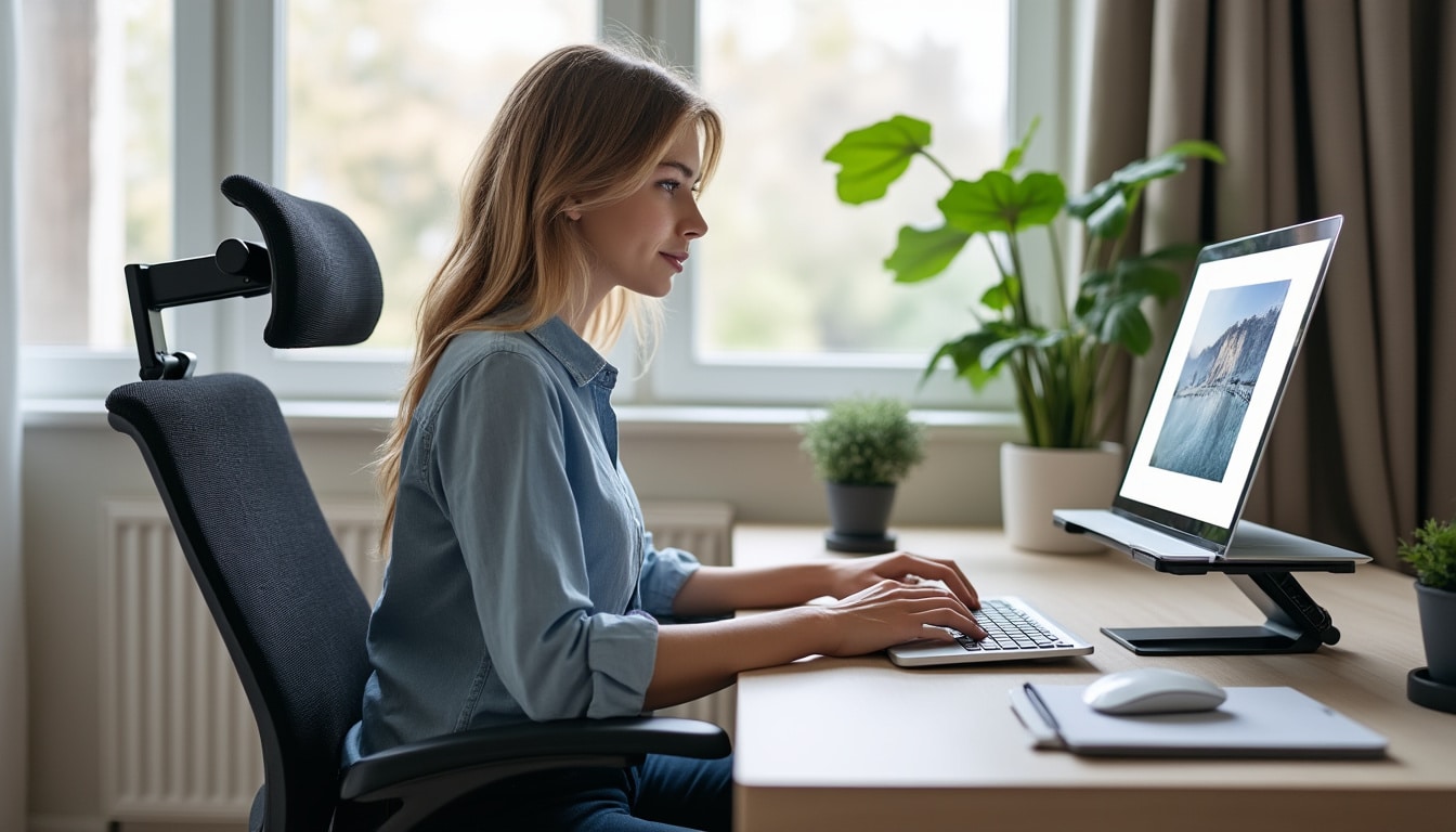 améliorez votre posture avec un support pour ordinateur portable de bureau : réglez la hauteur de l’écran pour gagner en confort et en ergonomie.